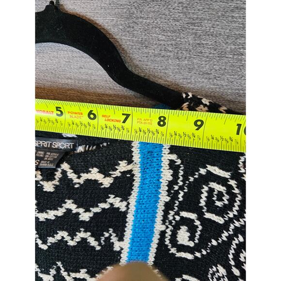 VTG Esprit Sport Sweater Women SM Retro Stripe Abstract Chunky Knit Black/Blue - Picture 10 of 11